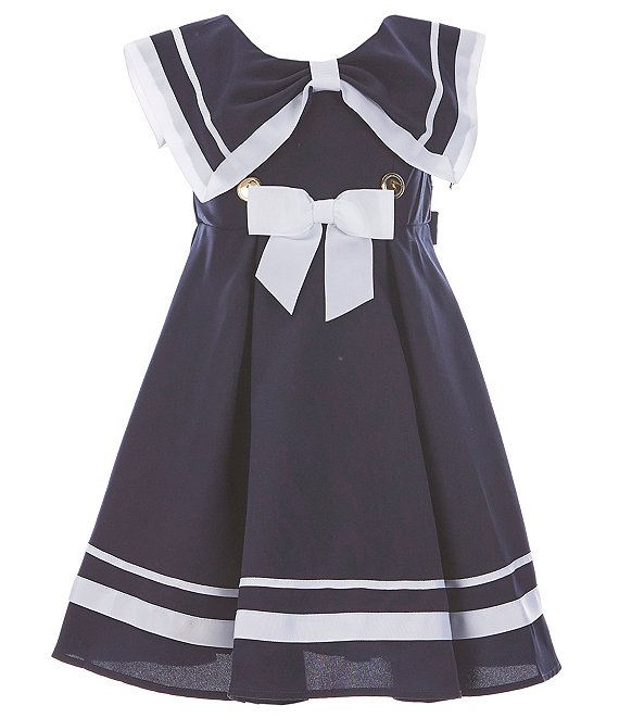 Color:Navy Blazer - Image 1 - Little Girls 2T-6X Sleeveless Nautical-Inspired Fit-And-Flare Dress