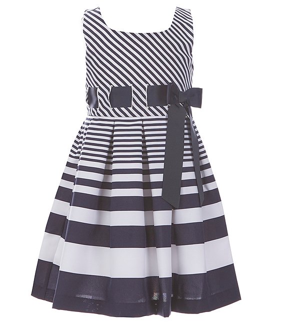 Color:Navy - Image 1 - Little Girls 2T-6X Sleeveless Nautical Striped Fit-And-Flare Dress