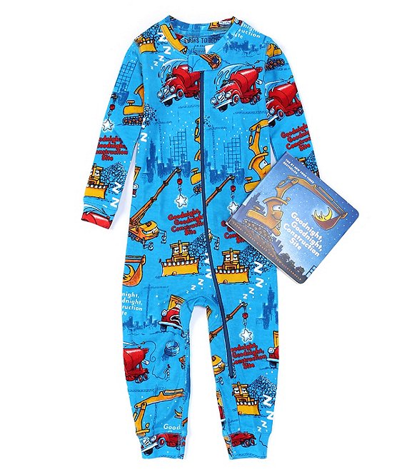 Color:Blue - Image 1 - Baby Boys 6-24 Months Long Sleeve Goodnight Goodnight Construction Site Coverall & Book Set