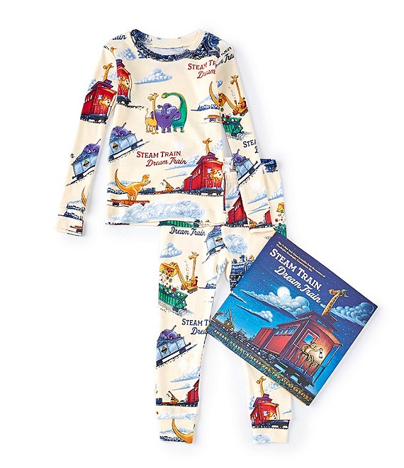 Color:Light Beige - Image 1 - Little Boys 2-6 Steam Train Dream Train Pajamas & Book Set