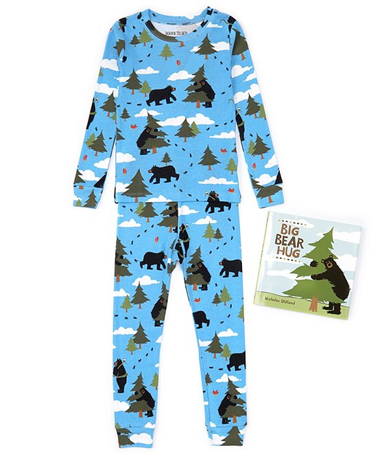 Color:Blue - Image 1 - Little/Big Boys 2-10 Big Bear Hug 2-Piece Pajama and Book Set