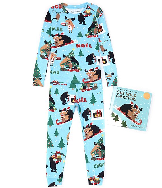 Color:Blue - Image 1 - Little/Big Boys 2-10 Wild About Christmas 2-Piece Pajama & Book Set