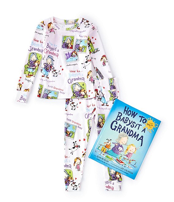 Color:Pink Multi - Image 1 - Little/Big Girls 2-10 How To Babysit a Grandma Fitted Two-Piece Pajamas & Book Set