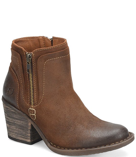 Born Alana Distressed Leather Zip Western Booties Dillard s