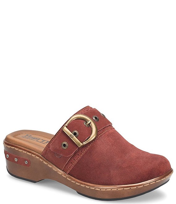 Color:Red Brick - Image 1 - Banyan Suede Buckled Strap Suede Leather Clogs