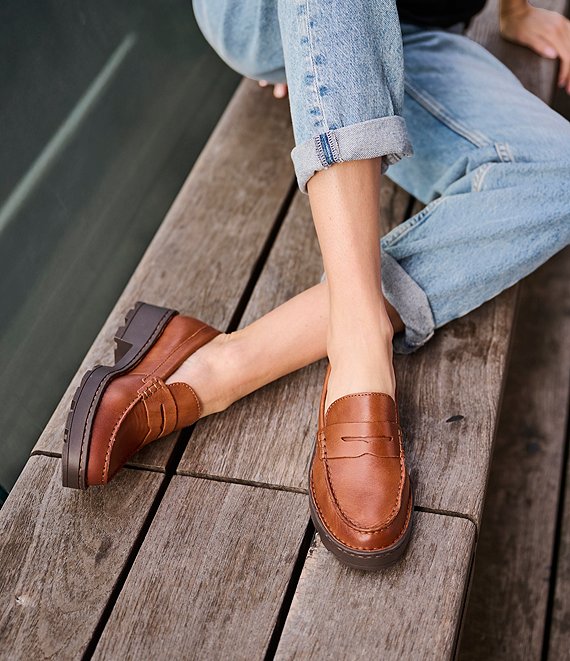 Born Carrera Leather Lug Sole Platform Penny Loafers | Dillard