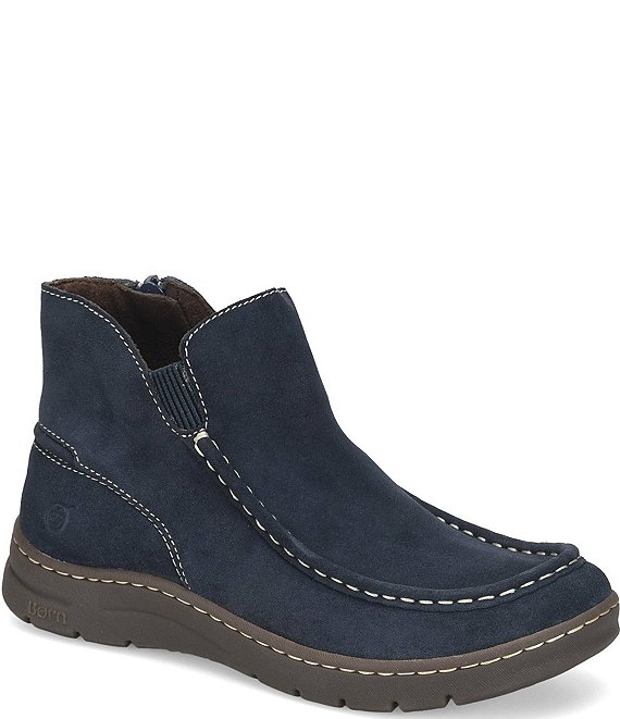 Born Devoe Waterproof Suede Moc Toe Ankle Booties