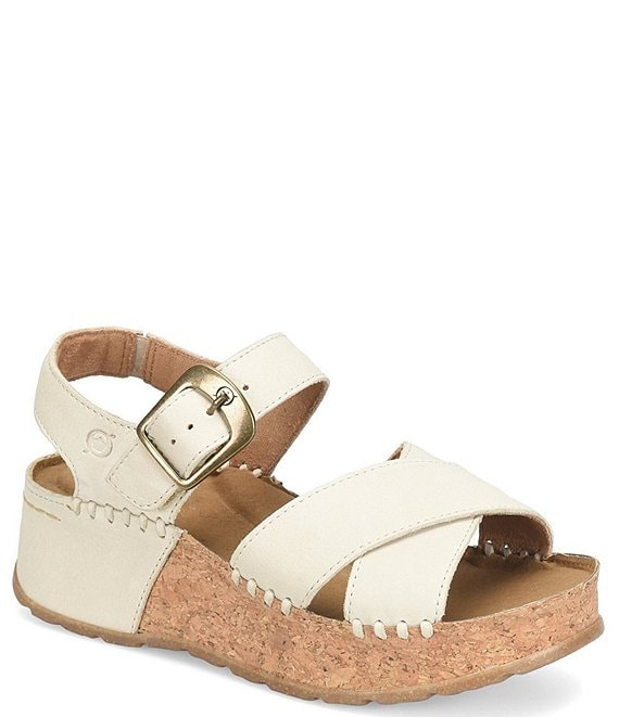 Born Kaiya Leather Platform Cork Wedge Sandals