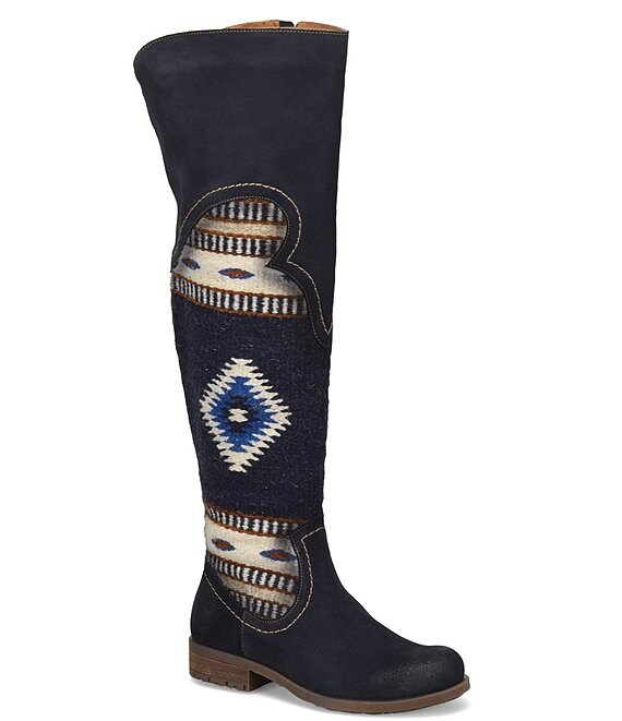 Born Lucero Leather Woven Wool Over the Knee Boots