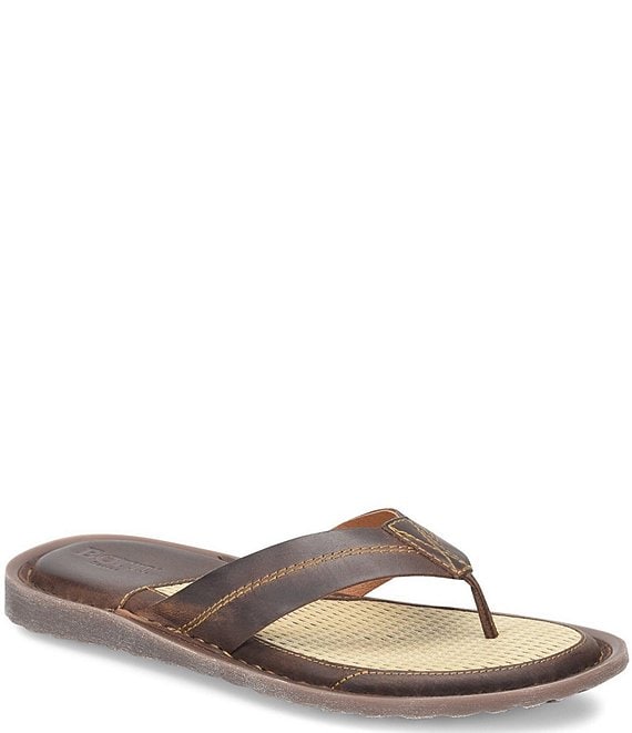 Color:Dark Brown - Image 1 - Men's Bermuda Leather Thong Sandals