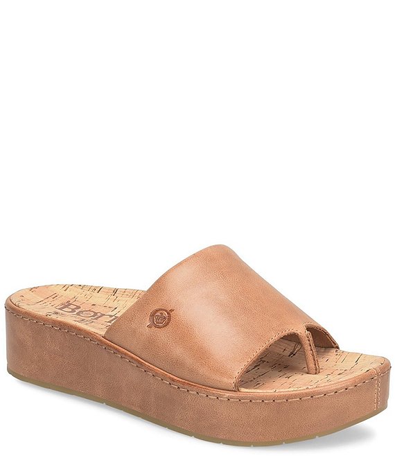 Color:Cuoio Brown - Image 1 - Sharr Leather Platform Thong Sandals