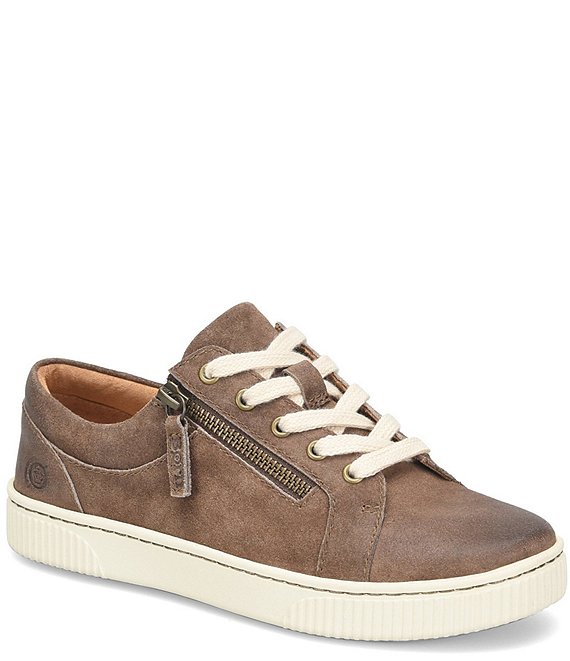 Color:Taupe Distress - Image 1 - Women's Paloma Nubuck Zip Lace-Up Sneakers