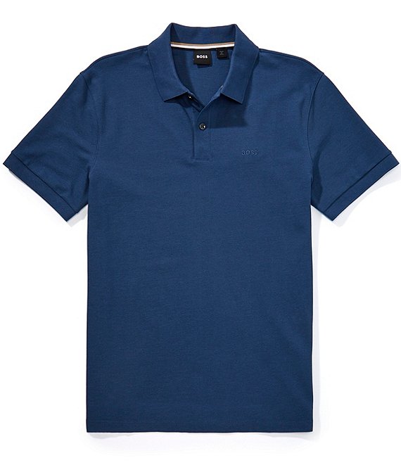 Hugo Boss BOSS Pallas Pima Cotton Short Sleeve Polo Shirt, Open Blue - Image 1