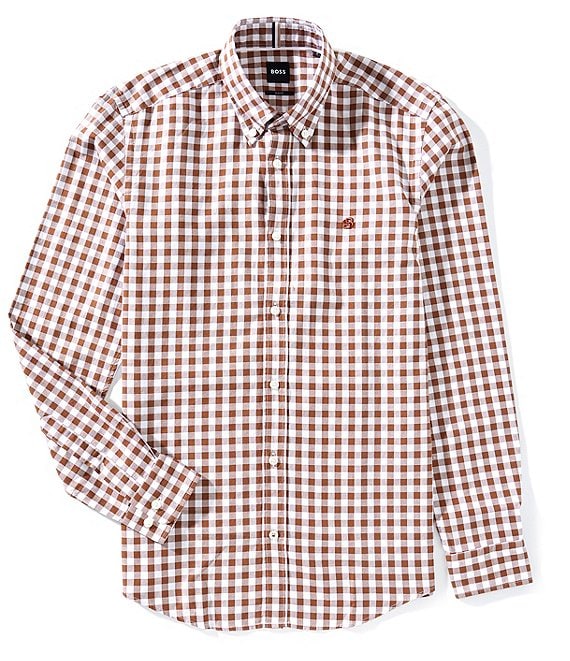 Hugo Boss BOSS Roan Woven Long Sleeve Woven Shirt, Medium Brown - Image 1