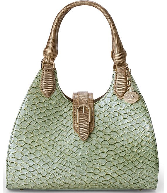 BRAHMIN Adrian Snake Embossed Satchel Bag, Mint Novella - Image 1