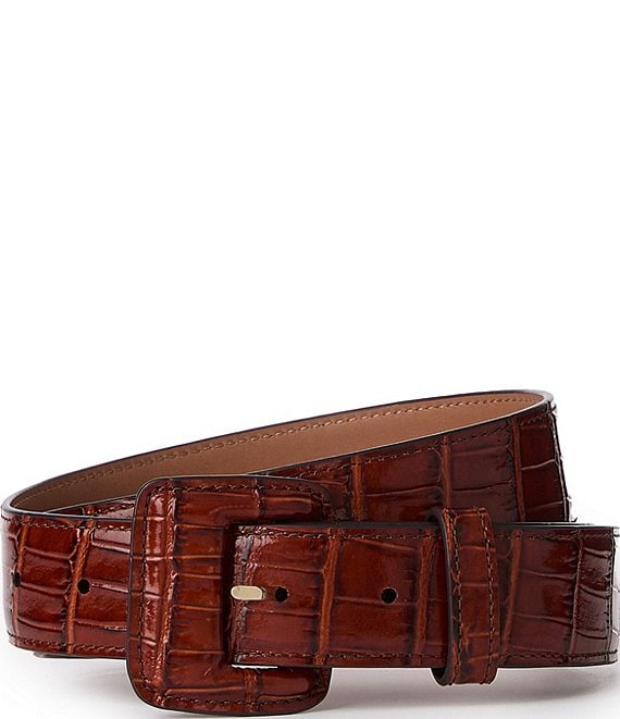 BRAHMIN 1.38#double; Classic Vintage Croco Embossed Leather Belt, Pecan - Image 1