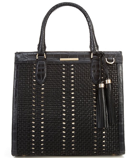 BRAHMIN Caroline Black Cascata Leather Satchel Bag | Dillard's