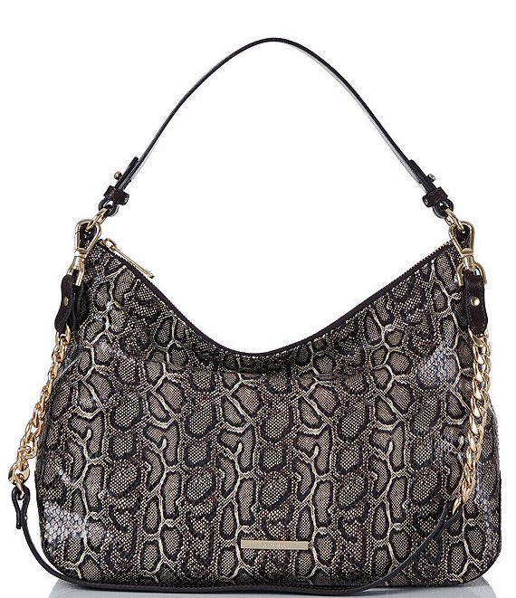 Color:Espresso - Image 1 - Caswell Collection Heather Animal Print Leather Shoulder Bag