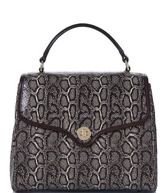 Color:Espresso - Image 1 - Caswell Collection Rene Animal Print Leather Satchel Bag