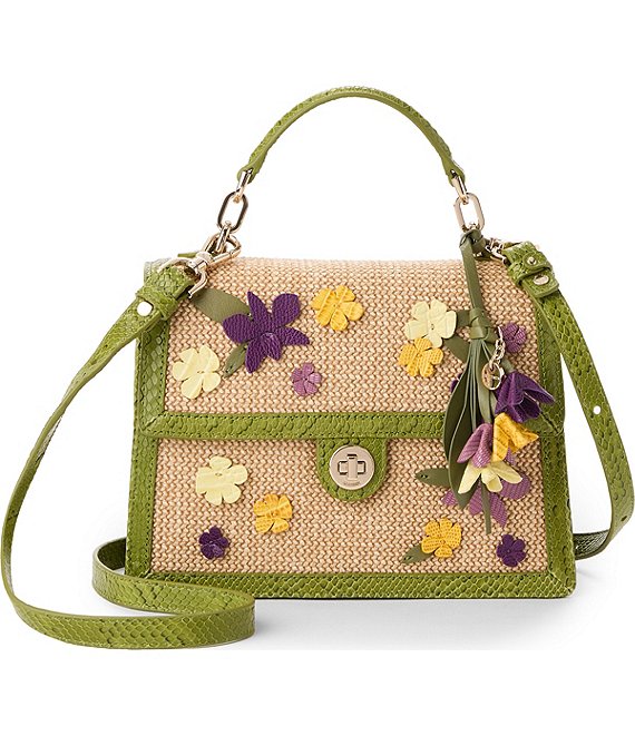 BRAHMIN Flora Collection Multi Raffia Small Hallie Satchel Bag
