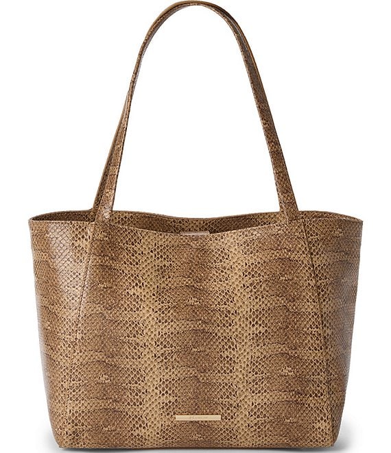 BRAHMIN Light Pecan Bonaire Collection Snake Print Mona Tote Bag
