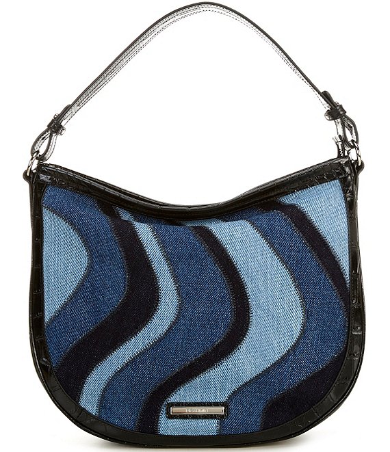 BRAHMIN Lismore Collection Retro Blue Denim Small Kathleen Shoulder Bag