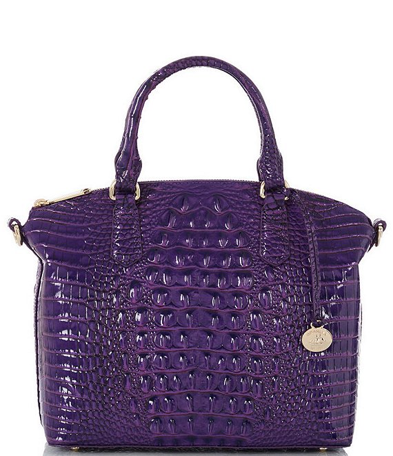 Color:Royal Purple - Image 1 - Melbourne Collection Duxbury Leather Crocodile-Embossed Satchel Bag