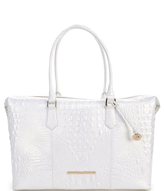 Color:Shell White - Image 1 - Melbourne Collection Duxbury Crocodile-Embossed Leather Weekender Bag
