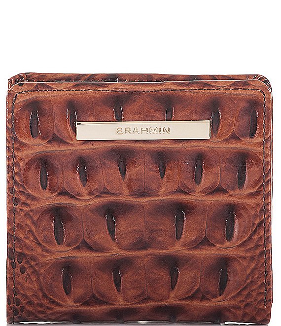 Color:Pecan - Image 1 - Melbourne Collection Leather Crocodile-Embossed Jane Mini Bifold Snap Wallet