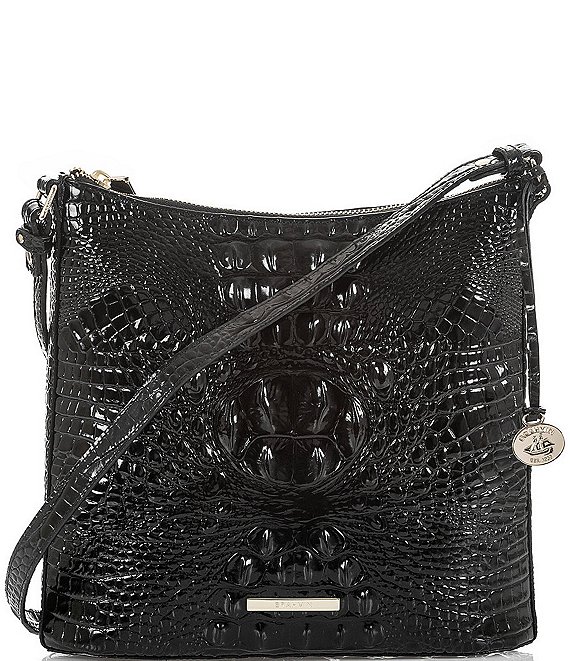 Color:Black - Image 1 - Melbourne Collection Katie Leather Crocodile-Embossed Crossbody Bag