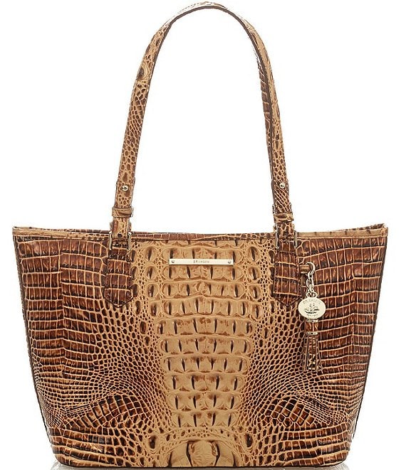 Color:Toasted Almond - Image 1 - Melbourne Collection Leather Crocodile-Embossed Medium Asher Tasseled Tote Bag