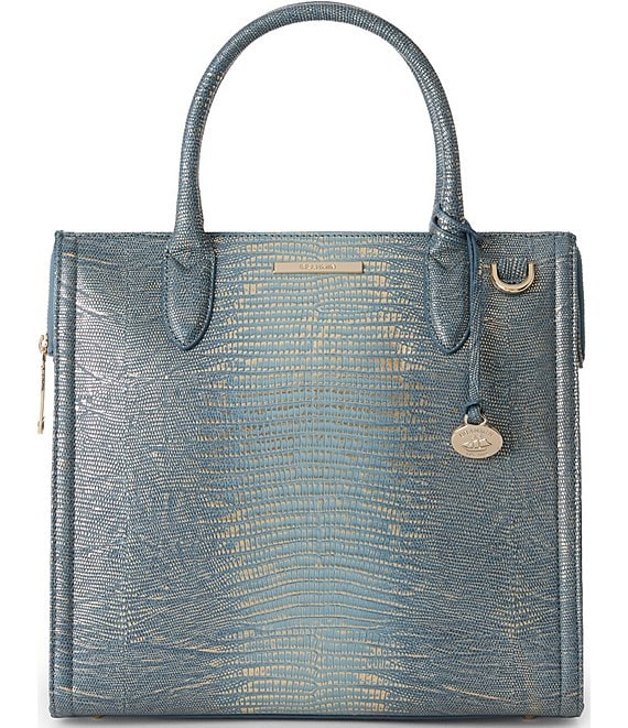 BRAHMIN Ballad Lizard Caroline Satchel Bag, Moonlit Blue - Image 1