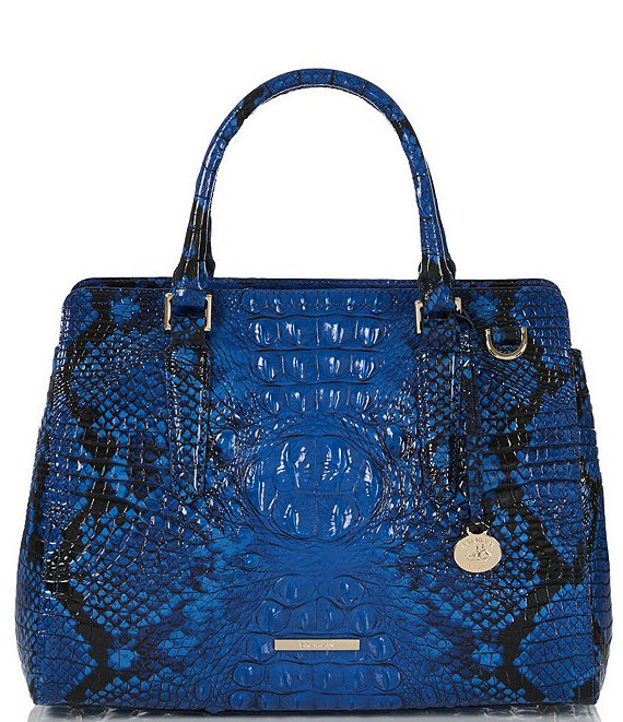 Color:Blue Viper - Image 1 - Ombre Melbourne Collection Small Finley Blue Viper Snake Print Leather Satchel Bag