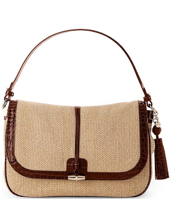 BRAHMIN Pecan Windswept Collection Jolene Raffia Shoulder Bag