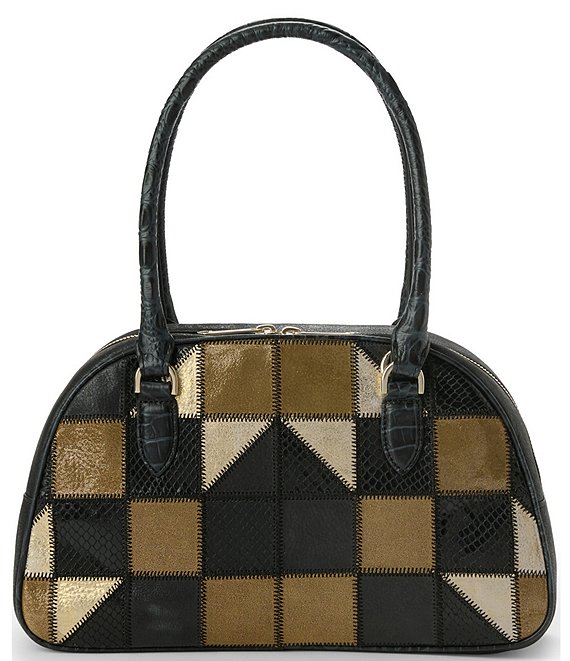 BRAHMIN Premier Collection Angie Patchwork Dome Satchel Bag, Black Fete - Image 1