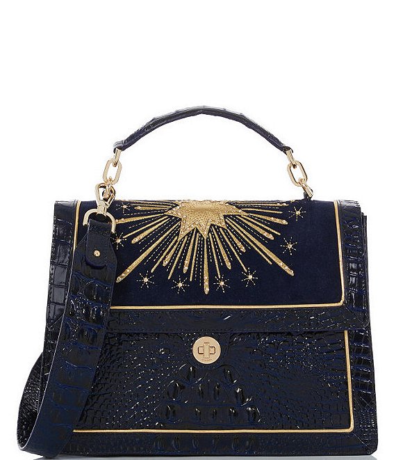 BRAHMIN Revel Collection Hallie Gold Speckled Ink Star Satchel Bag ...