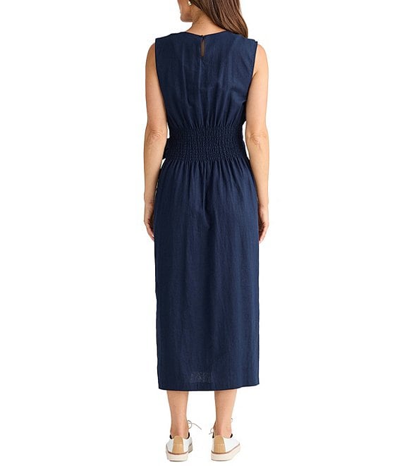 brave and true linen dress Brave+True Women's Turning Point Tie Waist Midi Dress - Blue