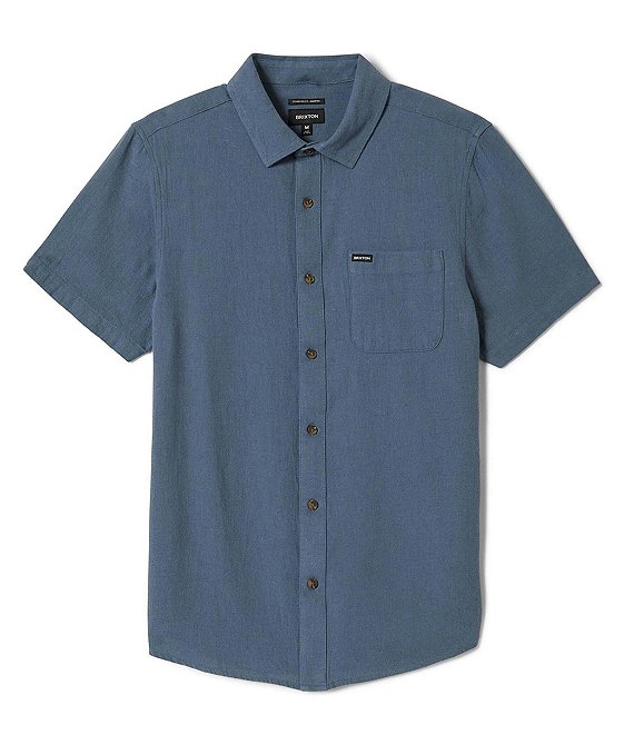Brixton Charter Solid Short Sleeve Woven Shirt, Azure Blue - Image 1