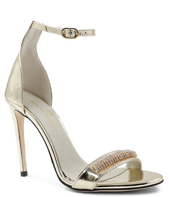 Color:Gold - Image 1 - Estelle Crystal Ornament Ankle Strap Stiletto Dress Sandals