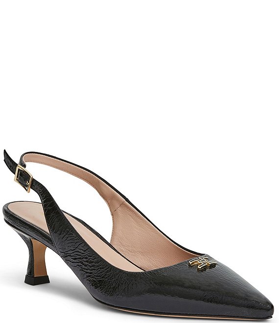 Bruno Magli Fiona Crinkle Patent Leather Kitten Heel Sling Back