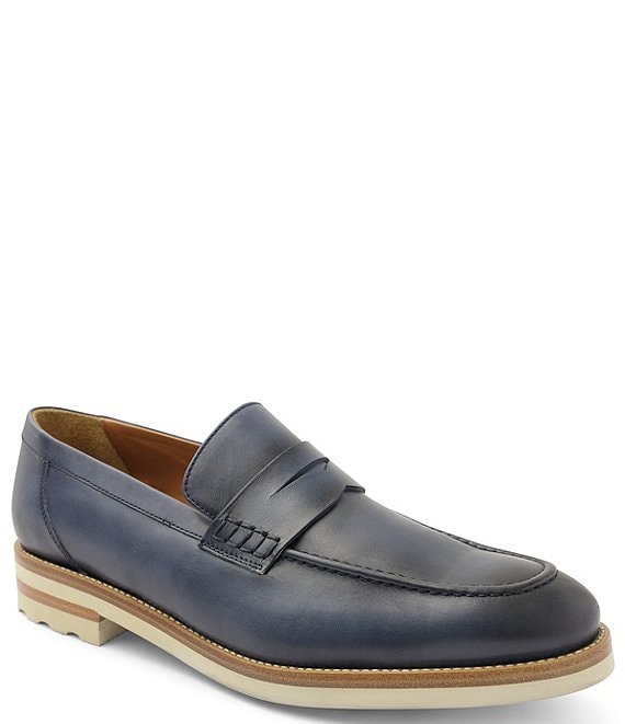 Color:Blue - Image 1 - Men's Varrone Leather Penny Loafers