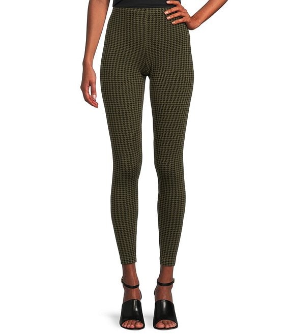Color:Dulse - Image 1 - Houndstooth Print French Terry Knit Pull-On Ankle Leggings