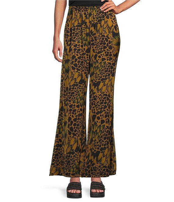 Bryn Walker Coordinating Osca Feather Print Elastic Waist Wide-Leg Pull-On Pants