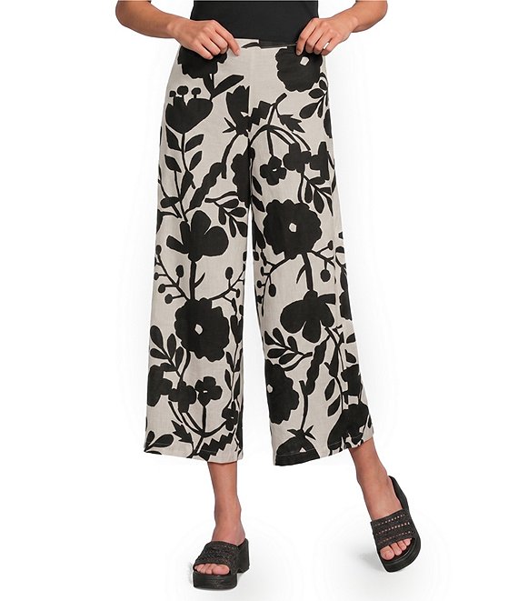 Bryn Walker Ella Printed Flat Front Elastic Wide Leg Crop Pants