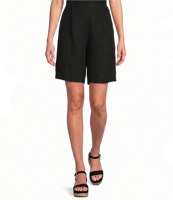 Bryn Walker Light Linen Flat-Front Elastic Back Waist Shorts