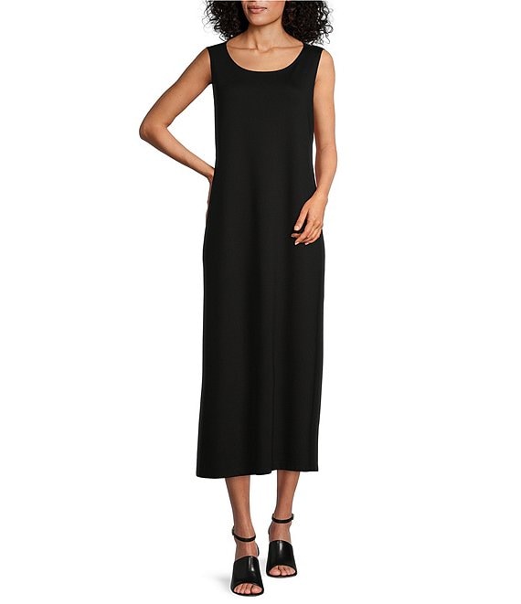 Color:Black - Image 1 - Piers Stretch Modal Ponte Round Neck Sleeveless Waistless Midi Dress