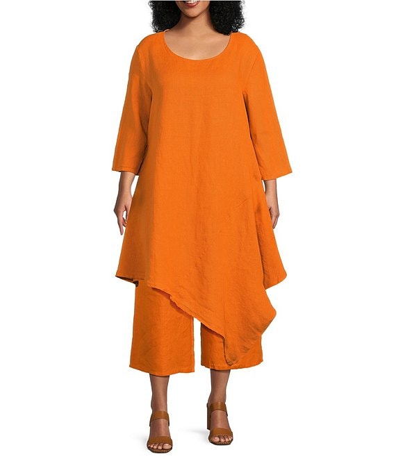 新品未使用2024ss TAN DAZZLED KNITTED TUNIC Bryn Walker Plus Naida Light Linen Round Neck 3/4 Sleeve
