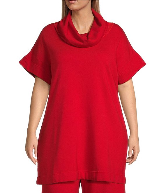 Bryn Walker Plus Size Branson Bamboo Fleece Cowl Neck Cap Sleeve Tunic ...