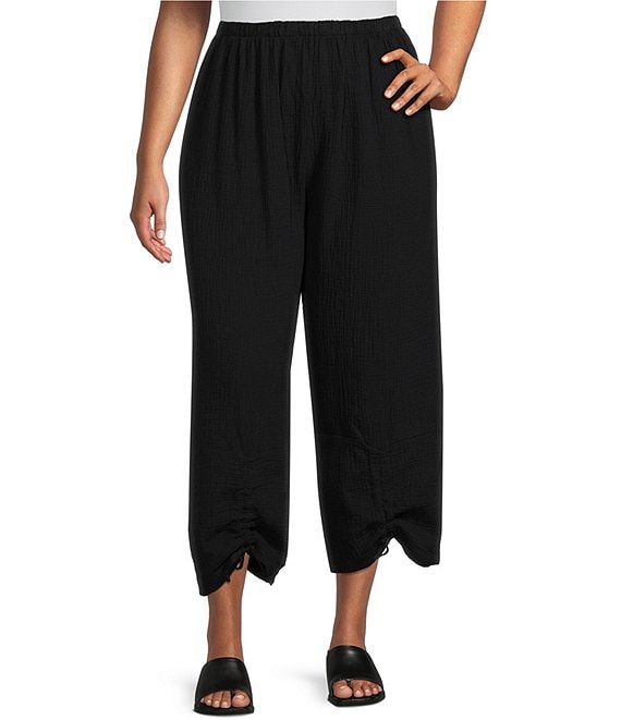 Bryn Walker Plus Size Cotton Gauze Ruched Pull-On Cropped Pants | Dillard's