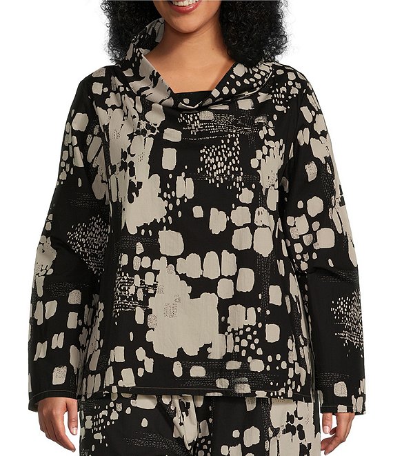 Bryn Walker Plus Size Etta Organic Cotton Poplin Printed Cowl Neck Long ...